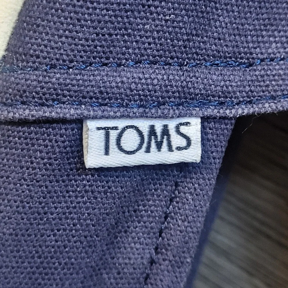 TOMS Womens Alpargata Navy Blue Canvas Slip On Loafers Shoes Size 9 Animal Print